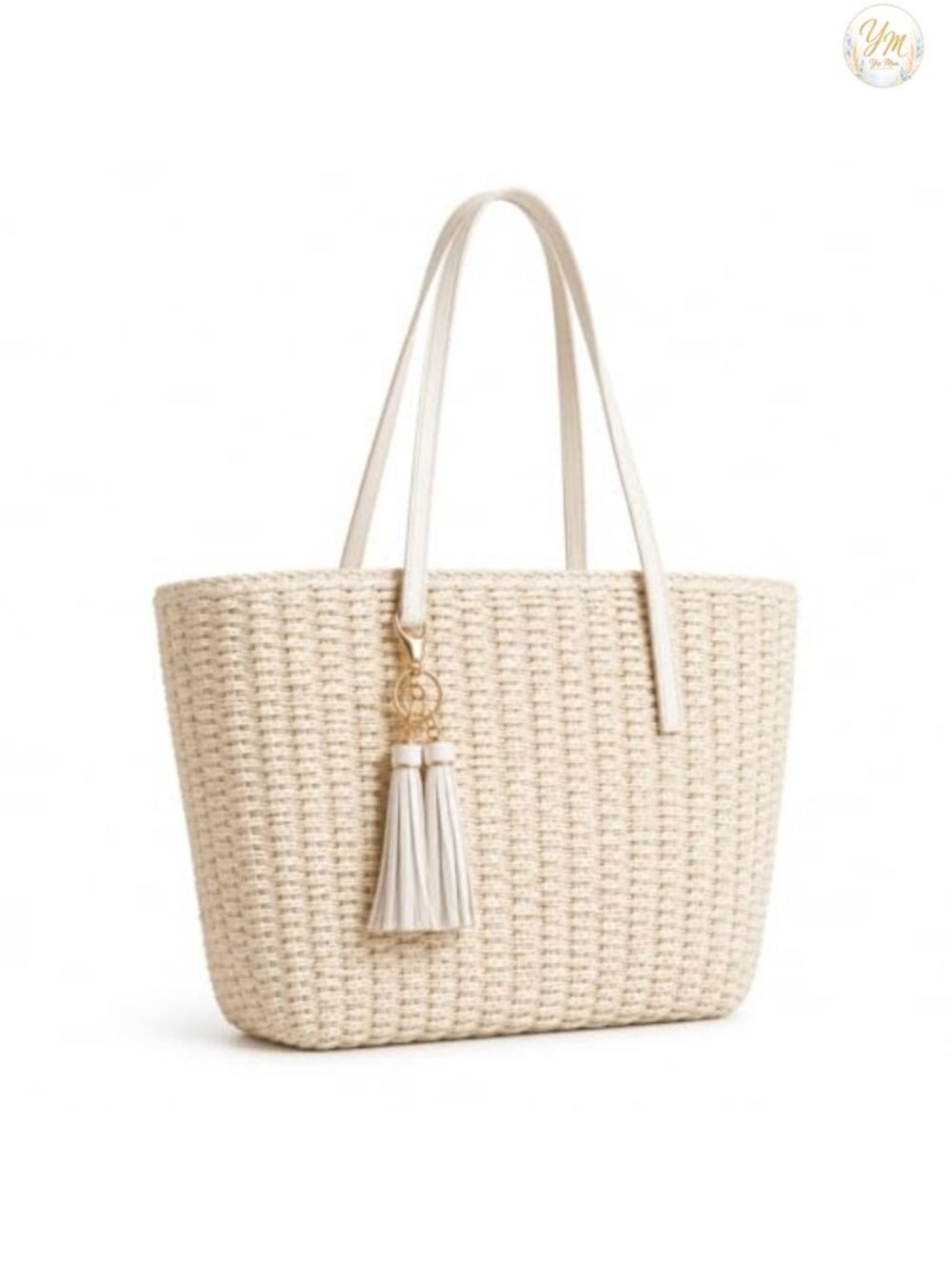 Natural Straw Woven Tote Bag for Women, Handmade Summer Travel Medium Shoulder
